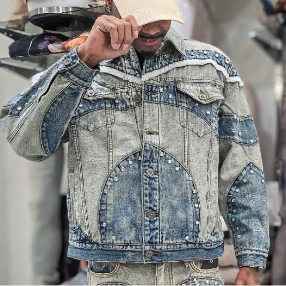 Gunzinii Denim & Co. Other - Gunzinii denim jacket - Studded Light Blue Denim Jacket - Unisex - New